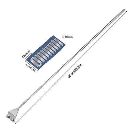 Aquarium Scraper, 25.6" Stainless Steel Scraper Cleaning Razor with 10 Blades for Glass Aquarium Fish Tank