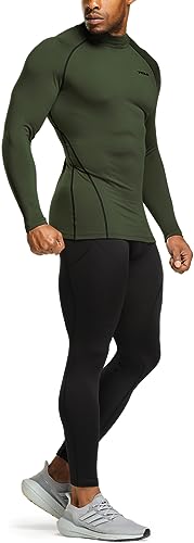 TSLA Men's Thermal Long Sleeve Compression Shirts, Mock/Turtleneck Winter Sports Running Base Layer Top - color: 2pack Black&red/Olive, size: Small