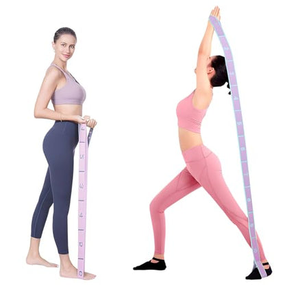 2- Pack Stretching Strap with 8 Loops - Multi-Loop Yoga Straps, Elastic Stretch Bands for Pilates, Dance, Gymnastics, Physical Therapy, and Exercise - color: Black,Purple