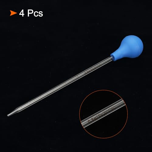PATIKIL Graduated Dropper Pipettes Kit, 4pcs 0.5ml Borosilicate Glass Pipette with Rubber Cap for Transfer Liquid for Lab, Chemistry, Clear - size: 0.5ml