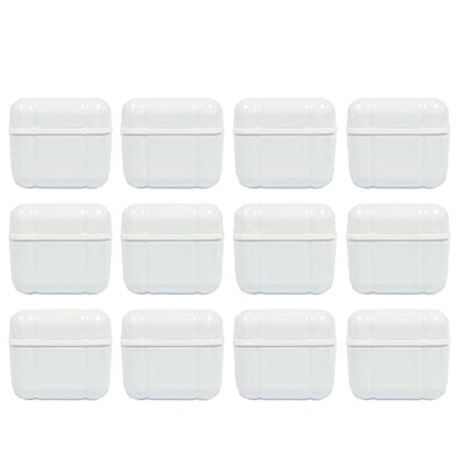 Denture Bath Case Cup Box Holder with Basket, Storage Container Care for Dentures, Clear Braces, Night Guard & Retainers,Traveling (White) - color: White