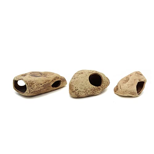 Stackable Aquarium Ceramic Decorations Rock Caves,Betta Fish Tank Decor Accessories,Hideaway for Shrimp Cichlid Hiding Breeding Spawning (Set of 3)