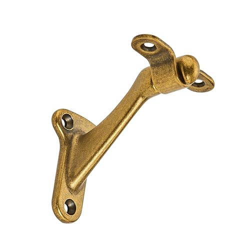 6 Pack 3 Inch Antique Brass Hand Rail Bracket Heavy Duty Hardware for Stairways, Home or Office Vintage Stair Support Handrail Brackets - style: Antique Brass