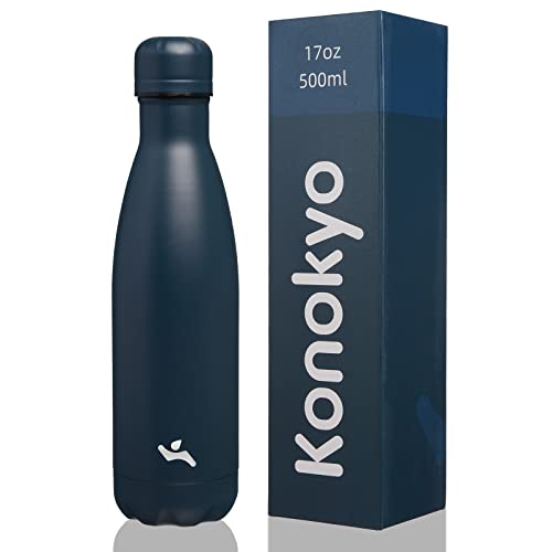 Konokyo 17 oz Insulated Stainless Steel Water Bottle, Navy Blue - color: Navy Blue, size: 17 Ounces