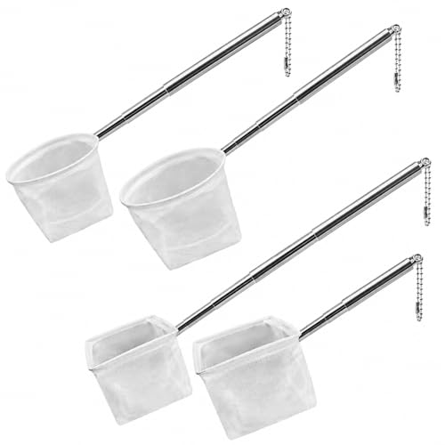 Stainless Steel Retractable Fish Net Set of 4 (4 Sizes), findTop Fine Mesh Aquarium Net for Fish Tank, Small Fish Nets with Durables Handle, Top 4 Models for Freshwater and Saltwater