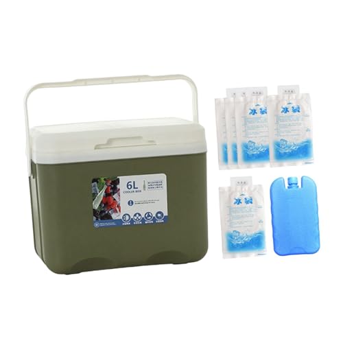 Menolana Camping Cooler, Ice Box Chest, for Freeze/Hot Food 6 L with Ice Pack Cold Storage Case for Yard Camping Beach Hiking Fishing - color: Green