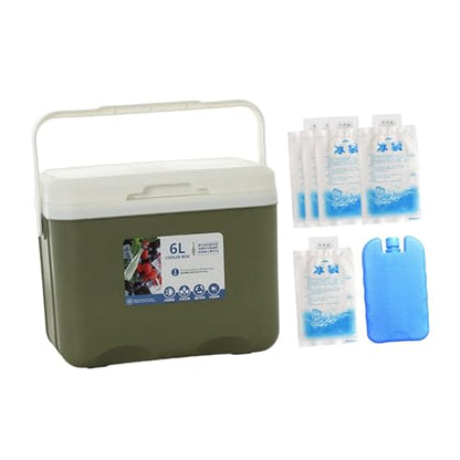 Menolana Camping Cooler, Ice Box Chest, for Freeze/Hot Food 6 L with Ice Pack Cold Storage Case for Yard Camping Beach Hiking Fishing - color: Green
