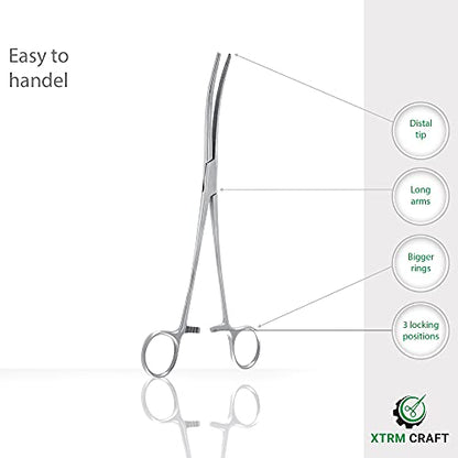 Pean Hemostat Straight and Curved Multipurpose Locking Tweezer Clamps Serrated, Stainless Steel - Hemostats for Nurses, Fishing Forceps, Crafts and Hobby