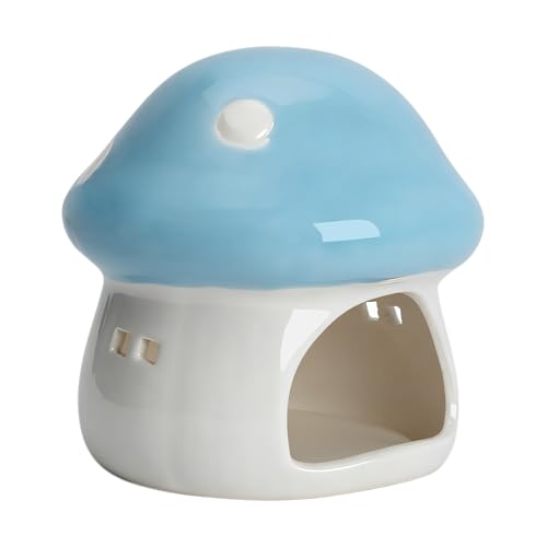 Cute Aquarium Mushroom House Betta Fish Tank Accessory Decor Mini Ceramic Fish Hideout Shrimp Cave Ornament (Blue) - color: Blue