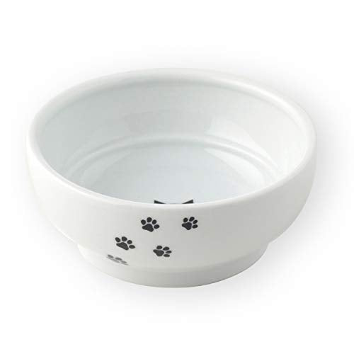Necoichi Cat Food Bowl & Water Bowl - Shallow Wide Cute Cats Dish - Prevents Neck & Whisker Fatigue - Dishwasher & Microwave Safe - No Spill Ceramic Cat Bowl for Indoor Cats & Kittens (Paw Style) - color: Cat-