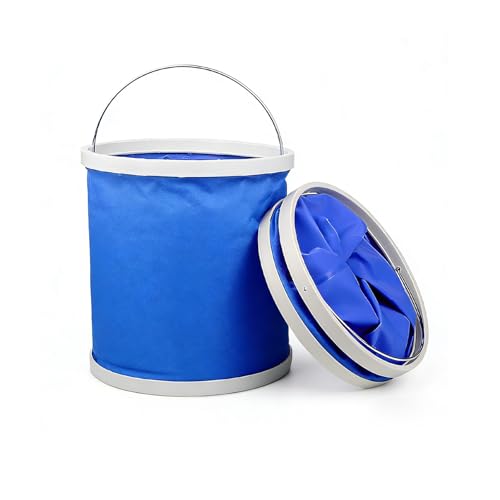 Collapsible Bucket, 11L (2.9 Gallons) Waterproof Oxford Fabric Camping Fishing Bucket, Foldable Portable Pop Up Water Buckets for Household, Outdoor, Car Washing (Blue)