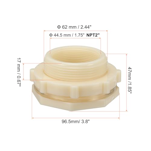 PATIKIL ABS Bulkhead Fitting NPT2", Bulkhead Water Tank Connector with Silicone Seal Gasket Garden Hose Fitting for Rain Bucket, Sinks, Aquariums, White