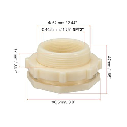 PATIKIL ABS Bulkhead Fitting NPT2", Bulkhead Water Tank Connector with Silicone Seal Gasket Garden Hose Fitting for Rain Bucket, Sinks, Aquariums, White