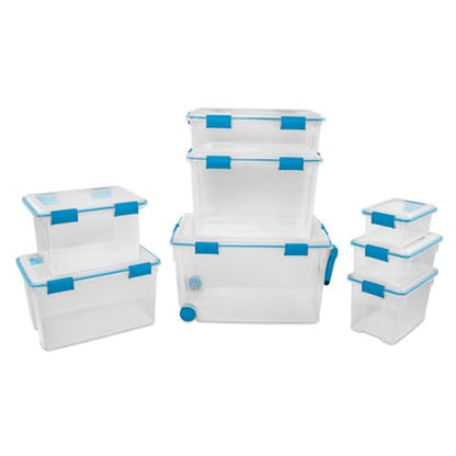 Sterilite 6-Pack Gasket Box, Clear Plastic Storage Bins with Latching Lids, 20 Qt - Large Stackable Tote Containers for Home, Closet, Bathroom, and Office Organization