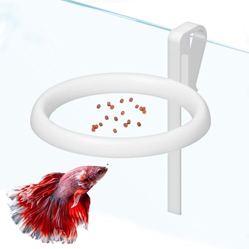 Clip On Fish Feeding Ring, Floating Aquarium Feeder, Non-Shedding Fish Food Holder for Betta Goldfish Guppy Turtle - color: White