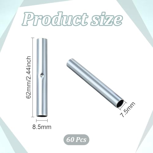 BENECREAT 60pcs Camping Tent Pole Connector, Metal Connectors for Garden Hoops, Joint Tent Pole Repair Sleeve for Outdoor Camping Canopy Fiberglass Pole(0.33inch) - size: Dia: 0.33inch