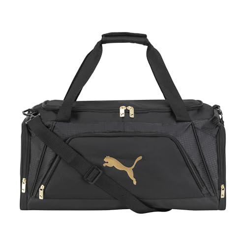 PUMA Accelerator Duffel Bag with Removable Strap & Shoe Pocket - color: New Gold/Black