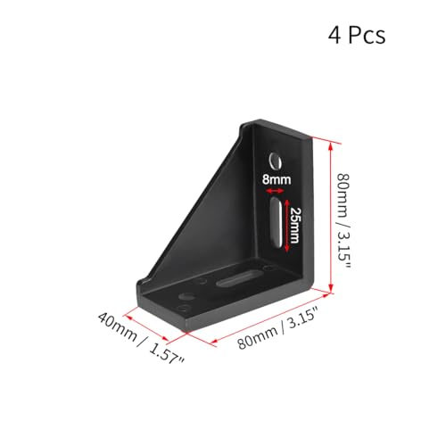 uxcell Inside Corner Bracket Gusset, 80mm x 80mm for 4040 Series Aluminum Extrusion Profile, 4 Pcs (Black)