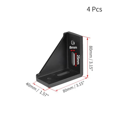 uxcell Inside Corner Bracket Gusset, 80mm x 80mm for 4040 Series Aluminum Extrusion Profile, 4 Pcs (Black)