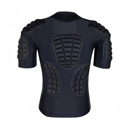 Topeter Men’s Padded Football Shirt with Chest, Rib, Back, Shoulder Pads, Impact Protection Shirts for Rugby, Baseball - size: Small, style: Black