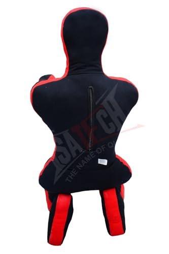 MMA Grappling Dummy, Training Punching Bag, Black and Red, Canvas Material, Sitting Position with Target - color: Black, size: 6ft (72")