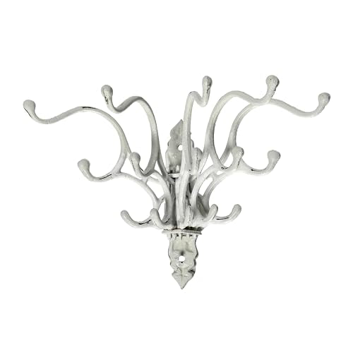 Creative Co-Op Antique Decorative Cast Iron Multi Hook Wall Hanger with 15 Hooks, Distressed White - color: White