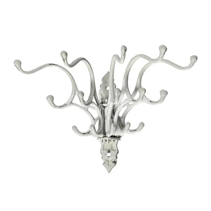 Creative Co-Op Antique Decorative Cast Iron Multi Hook Wall Hanger with 15 Hooks, Distressed White - color: White