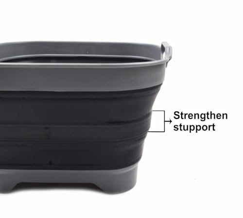 SAMMART 10L (2.64 Gallon) Collapsible Dishpan with Draining Plug - Foldable Washing Basin - Portable Dish Washing Tub - Space Saving Kitchen Storage Tray (1, Grey/Black)