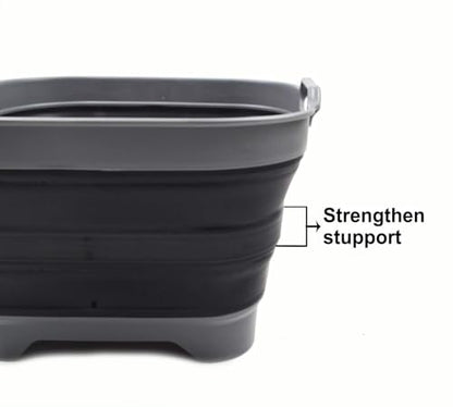 SAMMART 10L (2.64 Gallon) Collapsible Dishpan with Draining Plug - Foldable Washing Basin - Portable Dish Washing Tub - Space Saving Kitchen Storage Tray (1, Grey/Black)