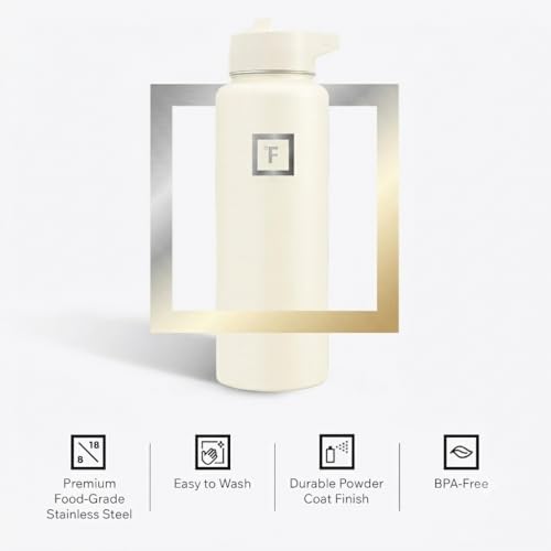 IRON °FLASK 40 oz Wide Mouth Water Bottle with Straw - color: Cashmere Cream, style: Straw - 40 Oz (1 Lid)