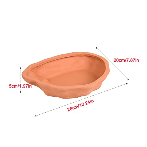 Extra Large Reptile Bathing Pool Tortoise Bathing Pool Reptile Feeding Dish Water Bath Bowl Aquarium Ornament for Gecko, Snake, Turtle, Bearded Dragon, Lizard Bath (Red Pottery)