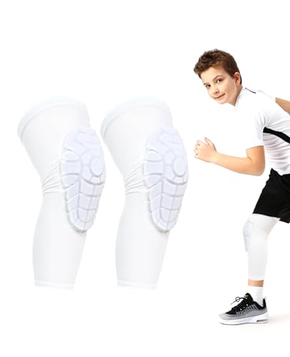AceList Kids Knee Pads for Youth Ages 4-15, Honeycomb Padded Knee Sleeves for Basketball Baseball Football Volleyball Wrestling Cycling, Anti-Slip Stay-Up Protective Gear, 1 Pair (Size M White) - color: White Knee Pads, size: YM(suits for: 7-10 years old)