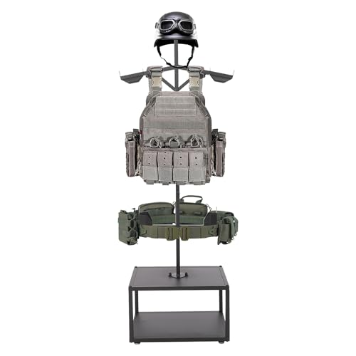 Tactical Gear Stand, Heavy Duty Steel Tactical Vest Stand Adjustable Military Gear Holder Free-Standing Helmet Vest Belt Organizer Rack Police Gear Holder for Indoor Home Garage - color: Black