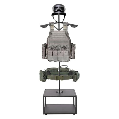 Tactical Gear Stand, Heavy Duty Steel Tactical Vest Stand Adjustable Military Gear Holder Free-Standing Helmet Vest Belt Organizer Rack Police Gear Holder for Indoor Home Garage - color: Black