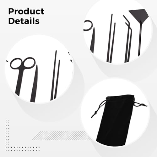 5 Pcs Aquarium Tools Kit, Stainless Steel Black Tools, Includes Tweezers, Scissors, and Sand Shovel, Anti-Rust