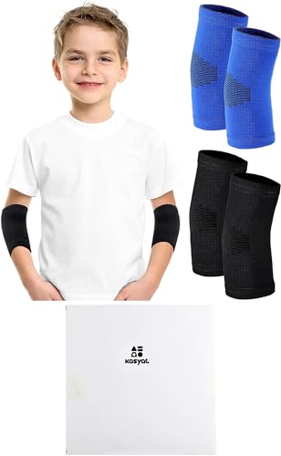Kasyat 2 Pairs Kids Elbow Compression Sleeves Brace for Gym, Medium, Sports | Knit Breathable, Joint Support in Weight Lifting Basketball, Boys Girls Teen Athletic Arm Sleeve, Reduces Strain - size: Medium