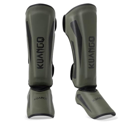 Muay Thai Shin Guards for MMA Sparring, Martial Arts,Kickboxing | Leg Instep Protection Pads, Kickboxing MMA Training, Sparring Gear, Professional MMA Equipment - color: Olive Green, size: Medium