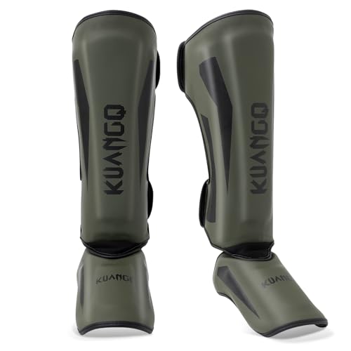 Muay Thai Shin Guards for MMA Sparring, Martial Arts,Kickboxing | Leg Instep Protection Pads, Kickboxing MMA Training, Sparring Gear, Professional MMA Equipment - color: Olive Green, size: Medium