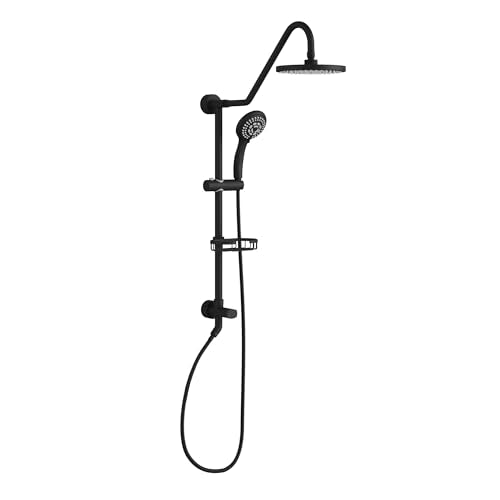 PULSE ShowerSpas Kauai III Matte Black Rain Shower Head with Handheld Spray - 2.5 GPM, 8" Showerhead, 5-Function HandShower, Adjustable Slide Bar - Shower Heads with Handheld Spray Combo - size: 2.5 Gallon Per Minute, style: Matte Black