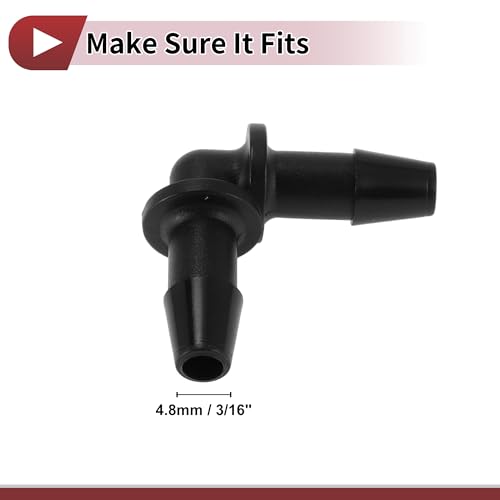Vacuum Tubing Connector 4.8mm L-Shaped Elbow Black PP 2 Pcs