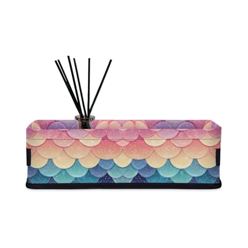 Colorful Fish Scales Toilet Paper Basket Bathroom Countertop Organizer, Decorative Storage Baskets for Towels, Toilet Tanks Tray with handles, Small Storage Basket for Shelves, Bedroom, Table Decor