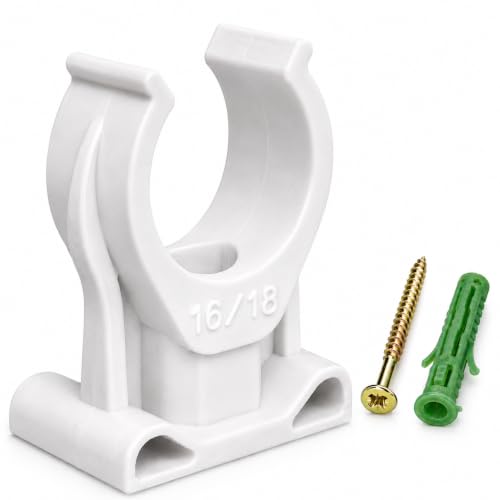 (Pack of 10) Pipe Clips, Plastic Clamps for 40/64" - 45/64" (16-18 mm) Pipes, U Type Pipe Clamp, Hose Hangers, Tubing White Clips - size: 40/64" - 45/64" (16-18 mm)