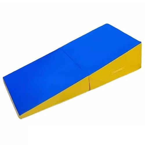 LICOME Folding Incline Gym Mat Tumbling Cheese Wedge Design for Gymnastics, Martial Arts, Dance, Yoga And Stretch Training，After It Can Be Used As A Jumping Box - color: Blue Yellow, size: 83x60x35cm