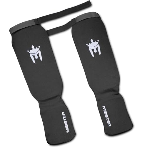 Meister MMA Elastic Cloth Shin & Instep Padded Guards (Pair) - color: Black, size: Small-Medium