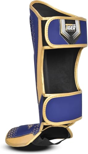 Shin Guards MMA, Muay Thai, Kickboxing, Leg Instep Protection Pads, Kicking, Sparring, Training Gear, Karate, Boxing, Taekwondo - Unisex - Black and White Colors - color: Blue, size: Large