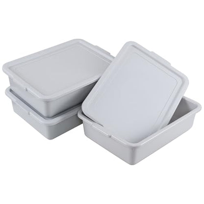 13 Liter Plastic Bus Tubs with Lids, Commercial Tote Box Set of 3, Grey