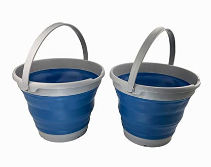 SAMMART 10L (2.6 gallons) Collapsible Plastic Bucket - Foldable Round Tub with Handle- Portable Fishing Bucket/Water Pail - Pop Up Saving (Grey/Mist Blue (Set of 2)) - color: Grey/Mist Blue (Set of 2)