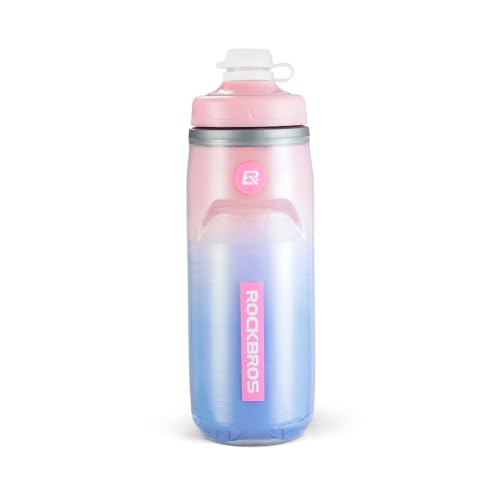 ROCKBROS Insulated Bike Water Bottle 21oz Pink Gradient - color: Pink