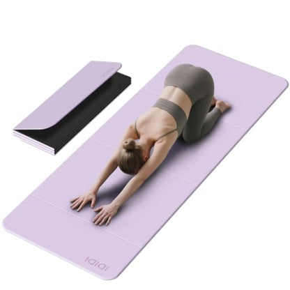 Foldable Yoga Mat Extra Large 74"×31.5" | Double-Sided Non-Slip,Extra Wide Foldable Design,8mm Extra Thick,Exercise Mat for Home, Studio and Travel Use - color: Light Purple+Black