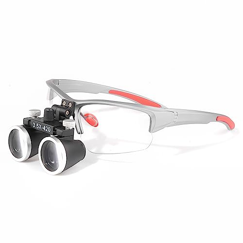 3.5x420MM Angle Adjustable Binocular Loupes Magnifier Glasses Loupes with Cloth Case (Silver) - color: Silver